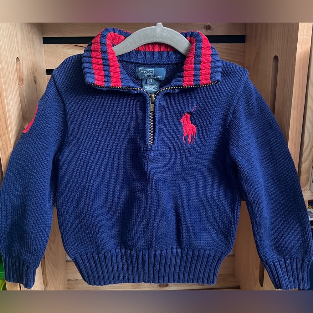 Polo by Ralph Lauren Navy & Red Quarter-Zip Sweater - Kids